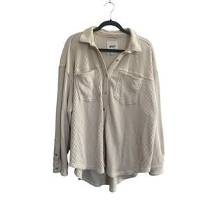 Aerie Lumberjane Waffle Knit Oversized XL Cream Button Shirt Shacket #5642